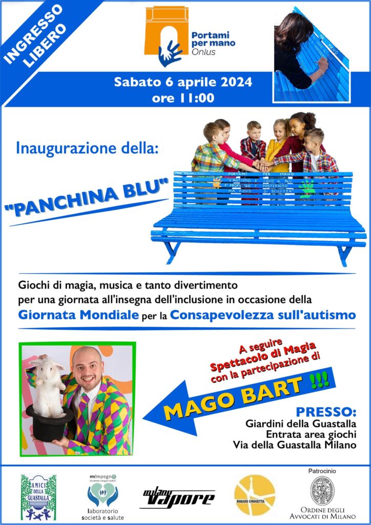 I Giardini della Guastalla, il 6 aprile l’inaugurazione della panchina blu simbolo della sensibilizzazione verso l’autismo